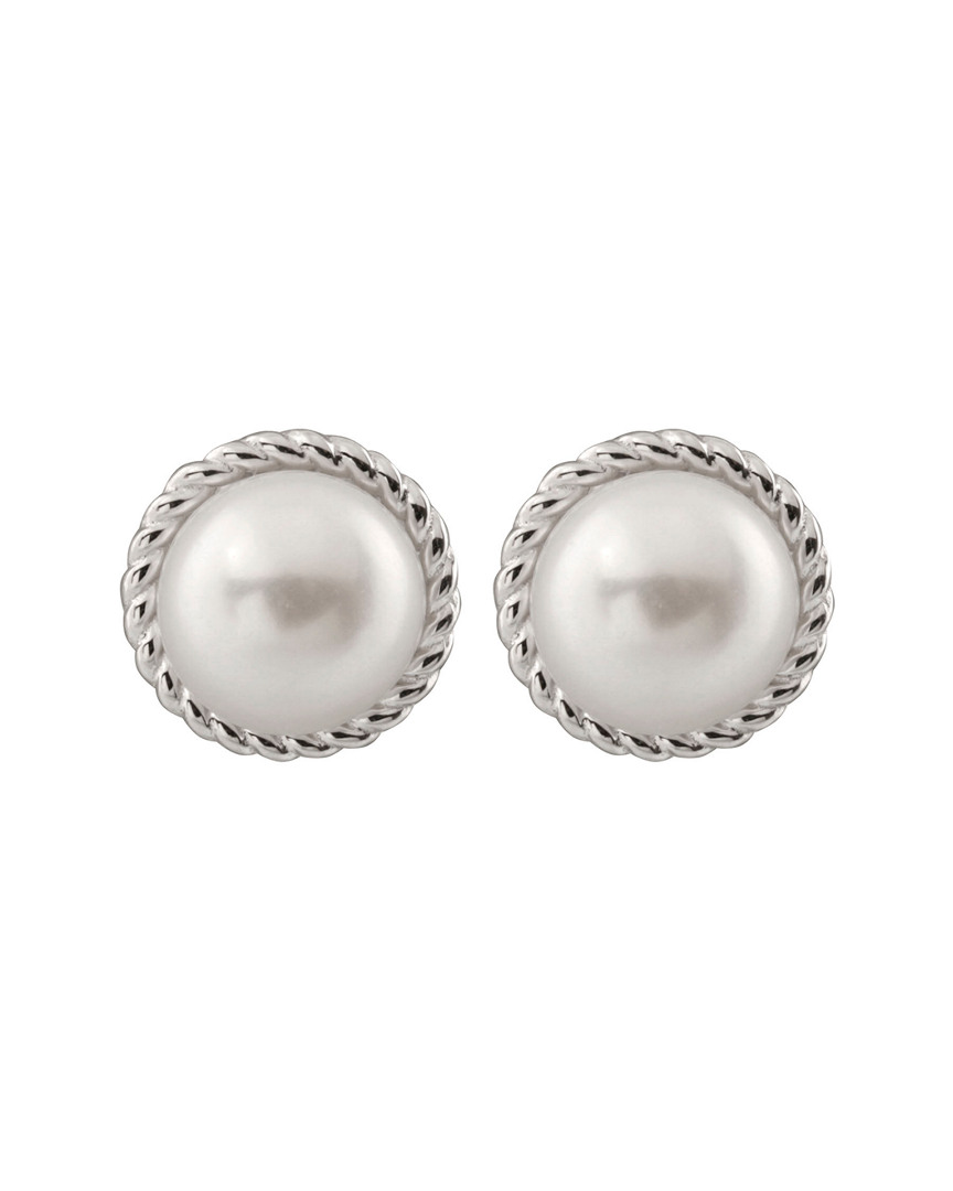 Splendid Pearls Rhodium Plated 8-8.5mm Pearl Earrings