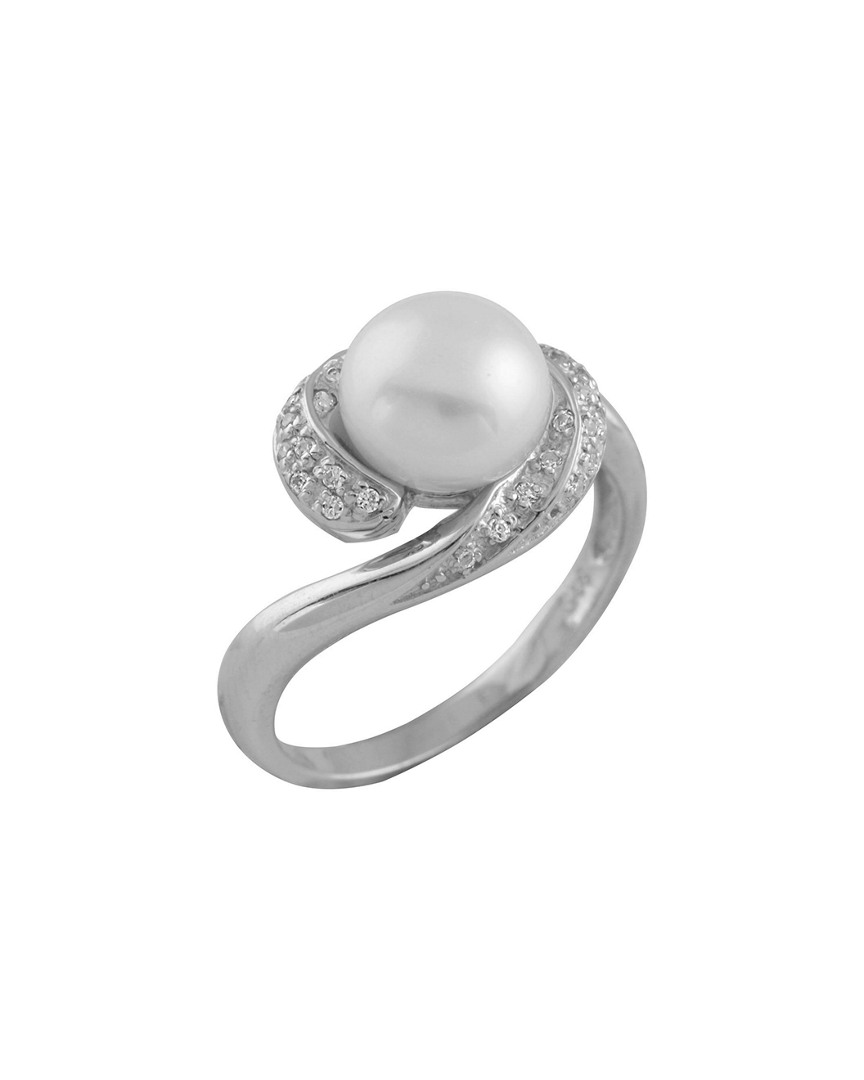 Splendid Pearls Rhodium Plated 8-8.5mm Pearl Ring