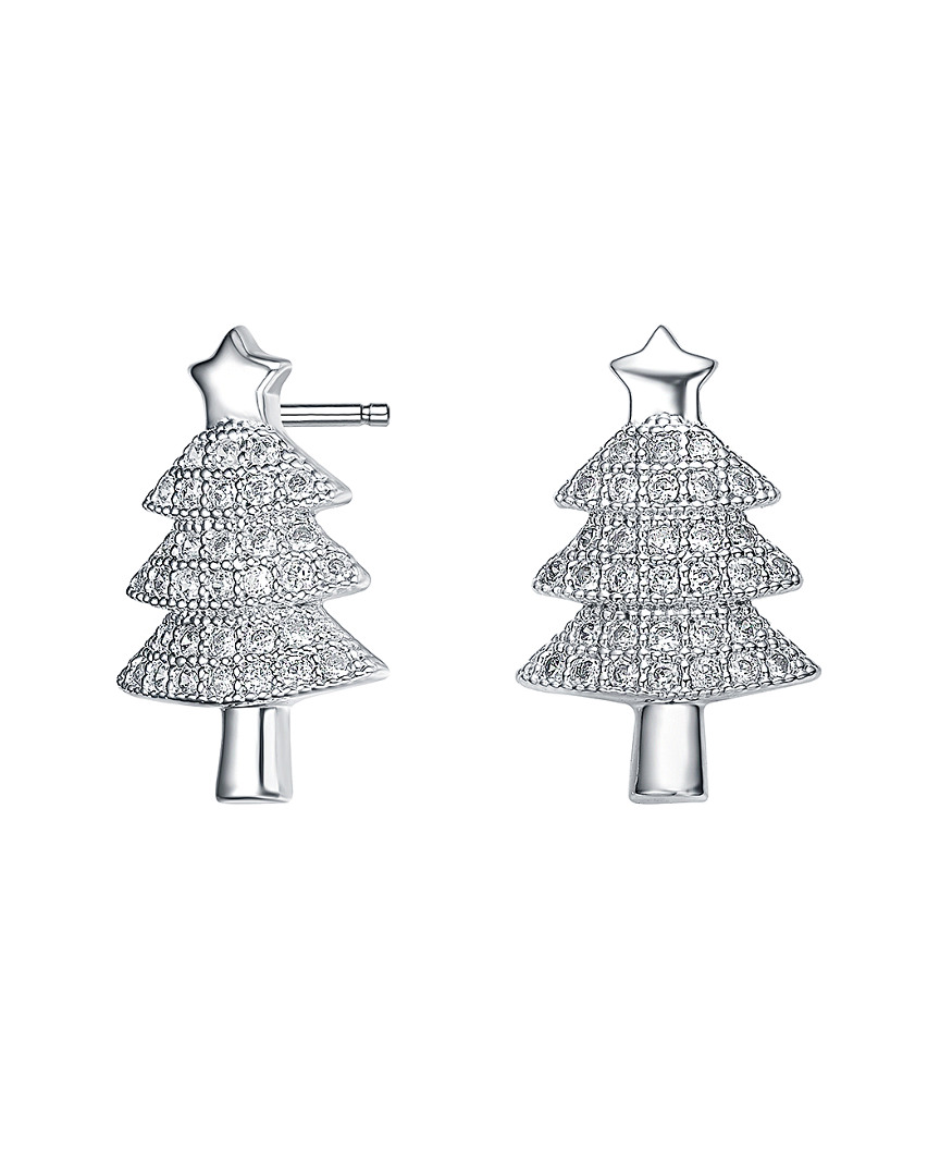 Genevive Sterling Silver Cubic Zirconia Pave Christmas Tree Earrings
