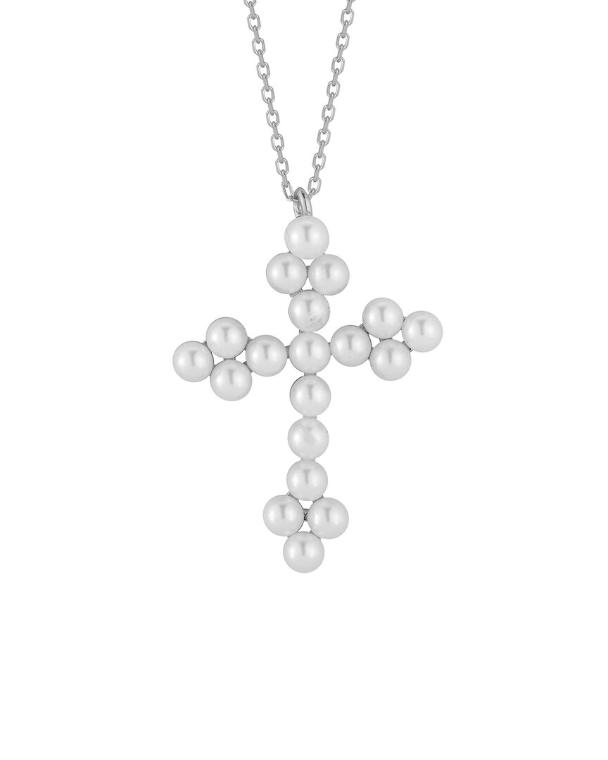 Glaze Jewelry Silver Pearl Cross Necklace