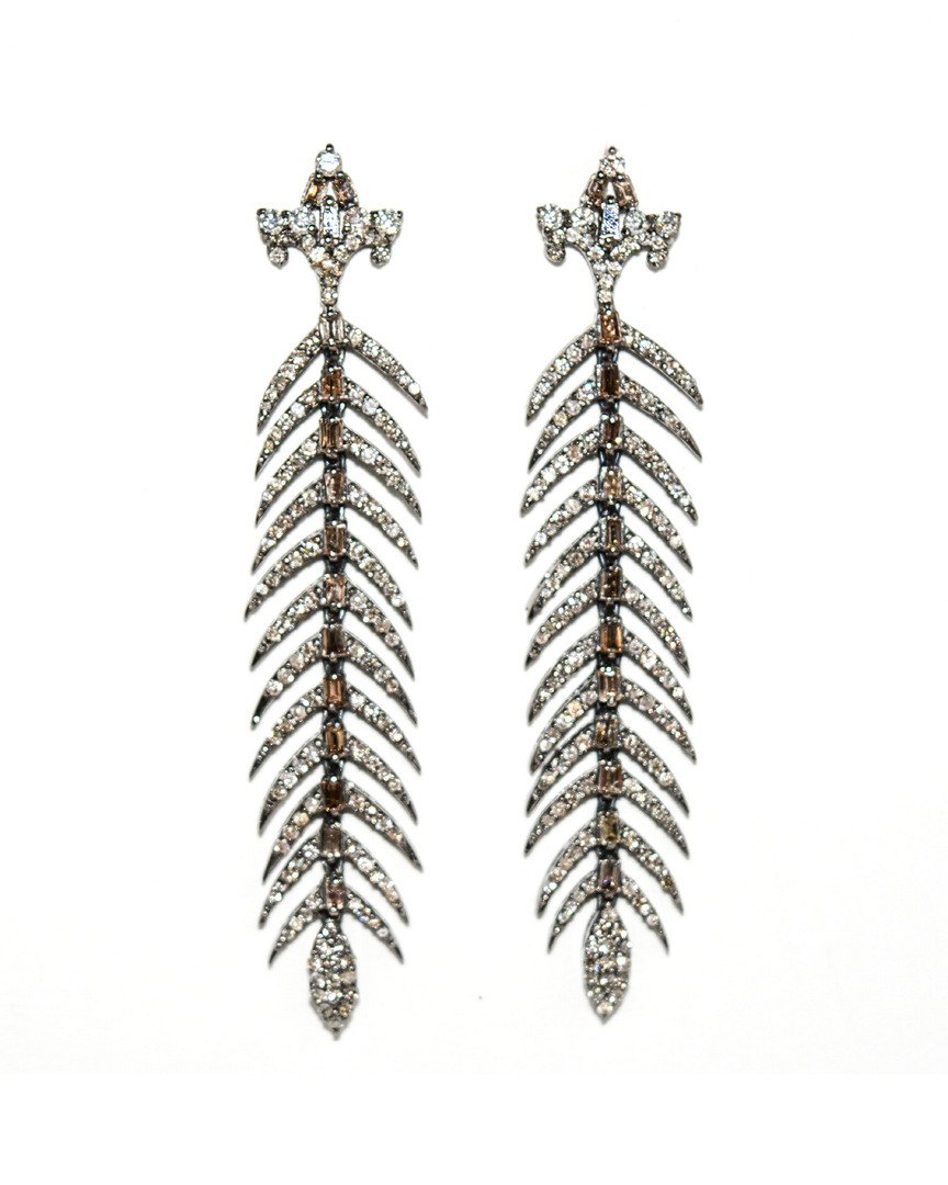Arthur Marder Fine Jewelry Silver 4.09 Ct. Tw. Diamond Leaf Earrings