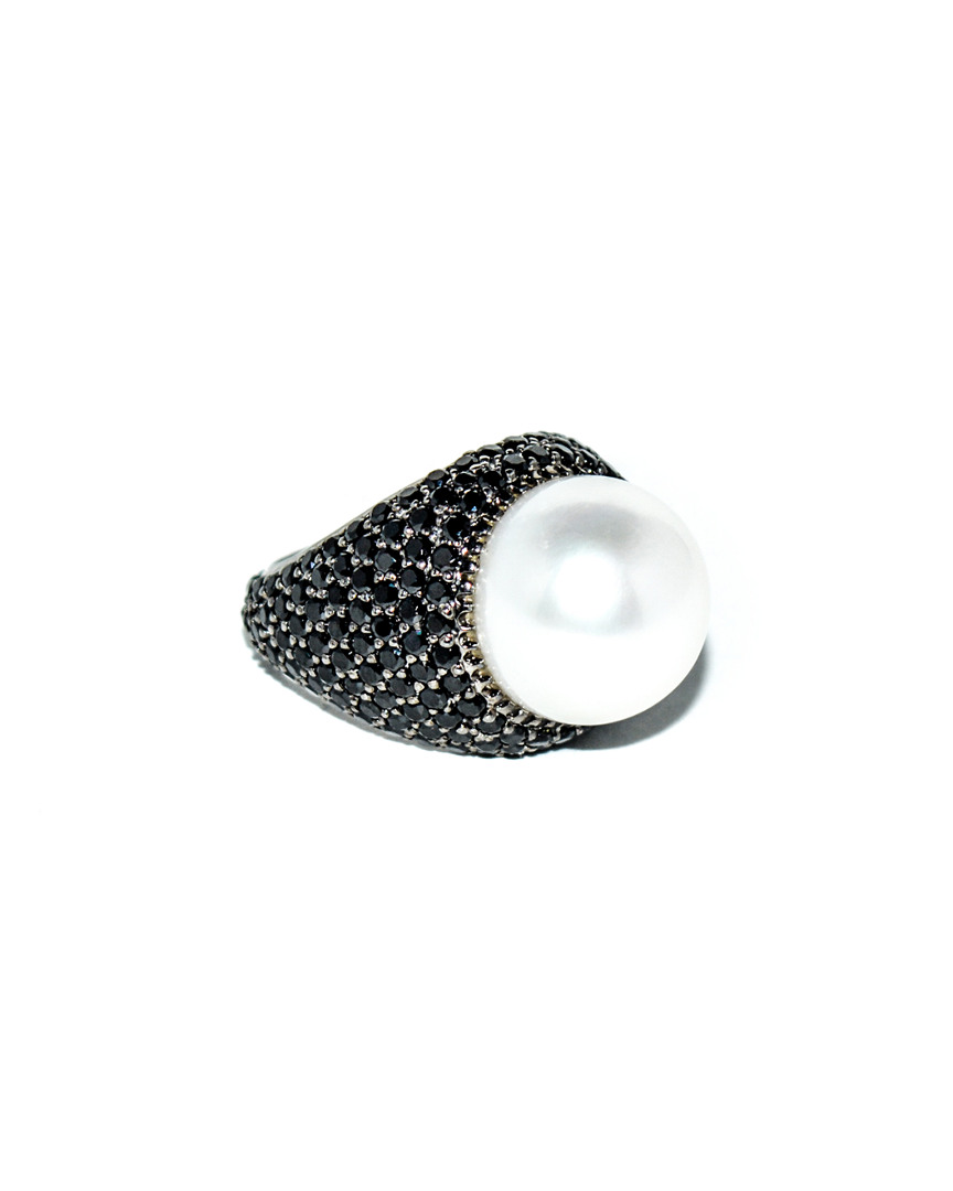 Arthur Marder Fine Jewelry Silver 14.75mm Black Spinel South Sea Pearl Ring