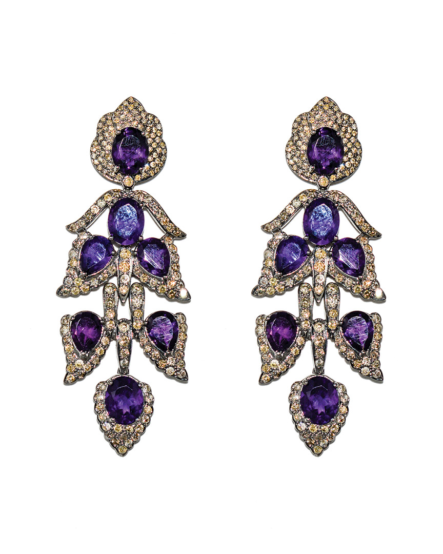 Arthur Marder Fine Jewelry Silver 28.80 Ct. Tw. Diamond & Amethyst Leaf Earrings