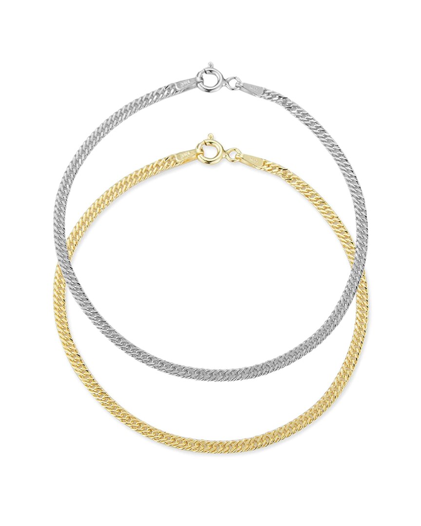 Glaze Jewelry 18k Over Silver Curb Chain Bracelet Set