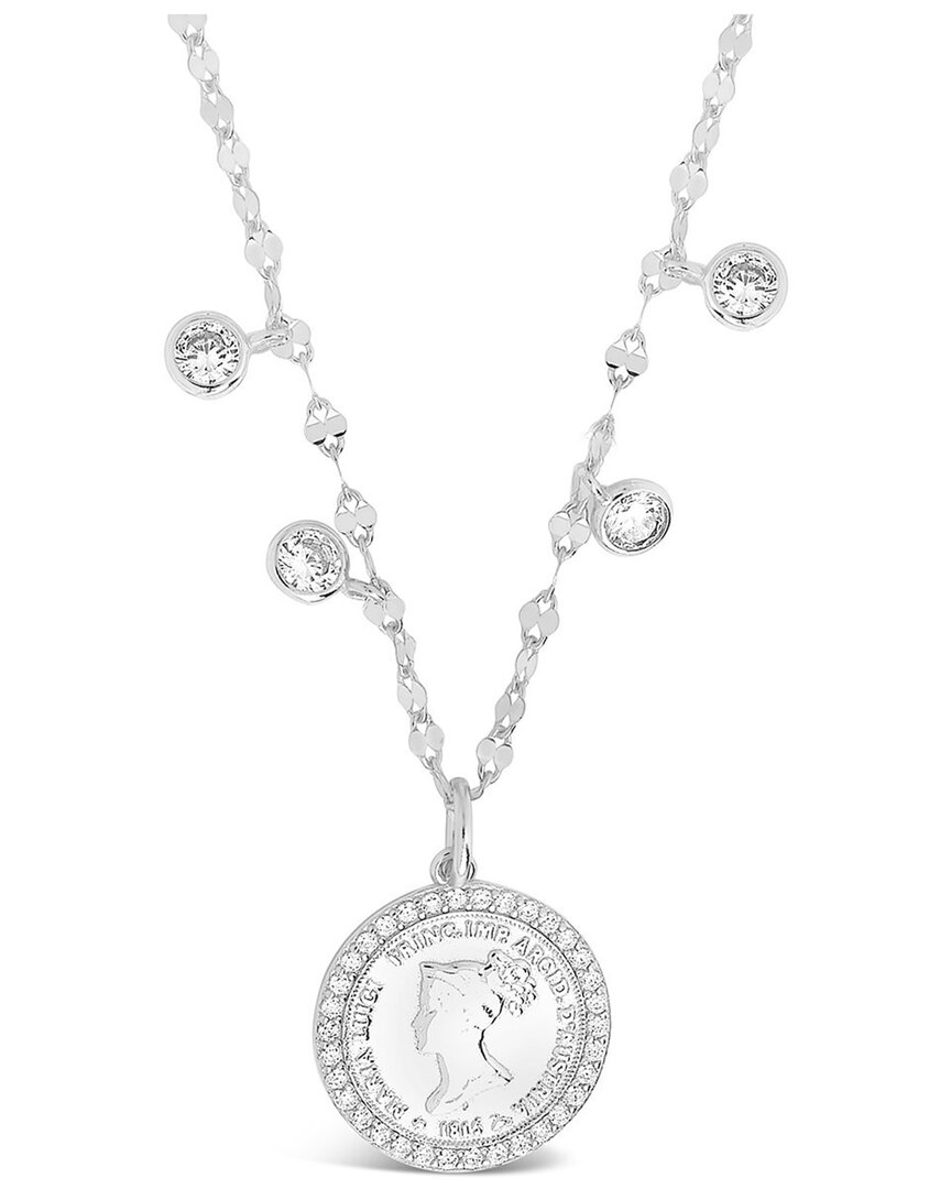 Sterling Forever Silver Cz Coin Medallion & Charm Necklace