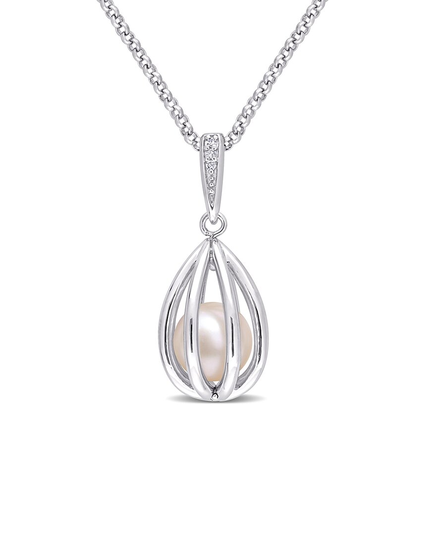 Rina Limor Silver Diamond 8-8.5mm Pearl Necklace
