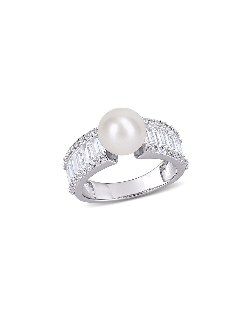 Rina Limor Silver 2.44 Ct. Tw. White Sapphire 8-8.5mm Pearl Ring