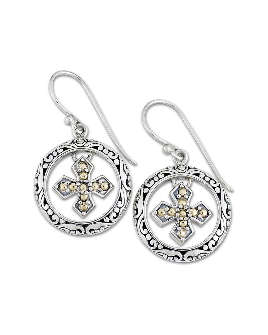 Samuel B. 18k Over Silver Circle Cross Earrings