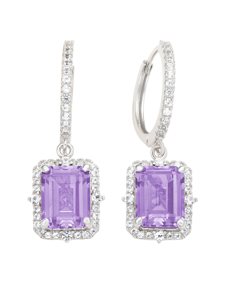 Suzy Levian Silver 0.02 Ct. Tw. Diamond & Gemstone Halo Dangling Earring In Metallic