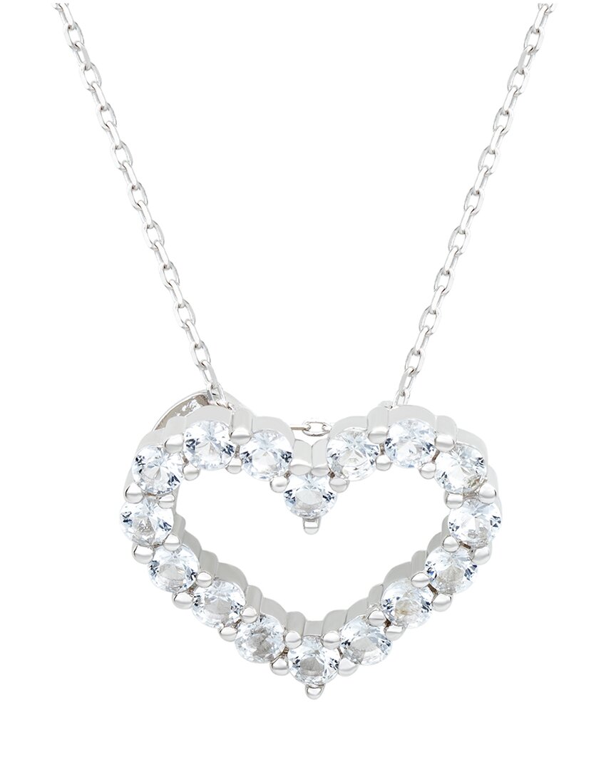Suzy Levian Silver 0.02 Ct. Tw. Diamond & White Topaz Heart Pendant In Metallic