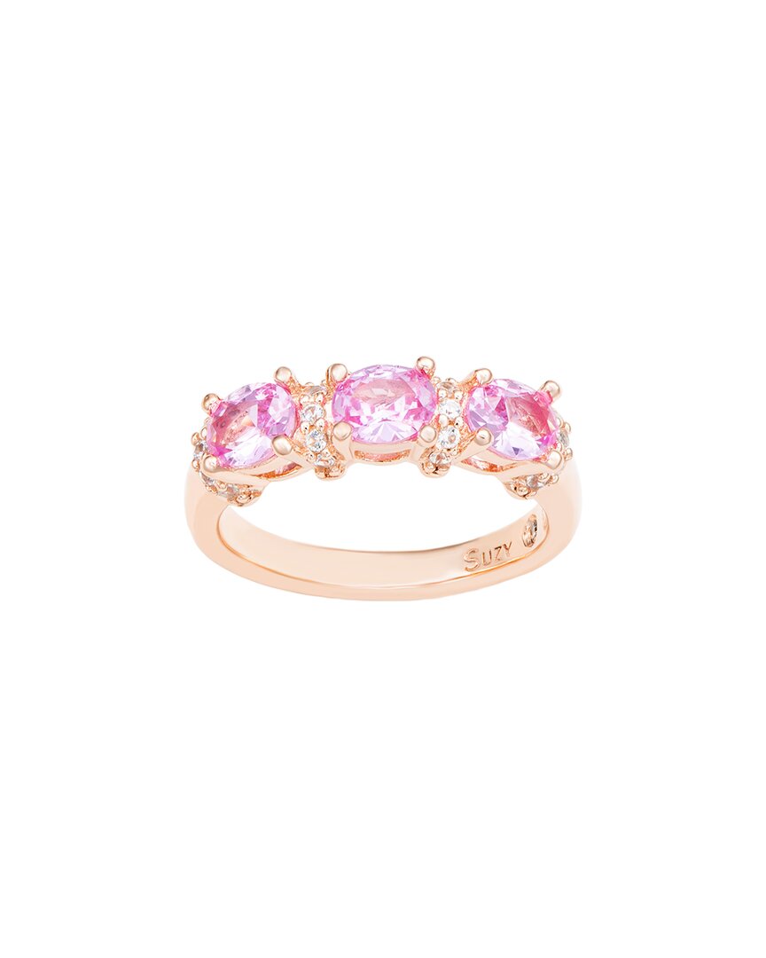 Suzy Levian Rose Sterling Silver Natural Pink Sapphire And Diamond Accent Half Band