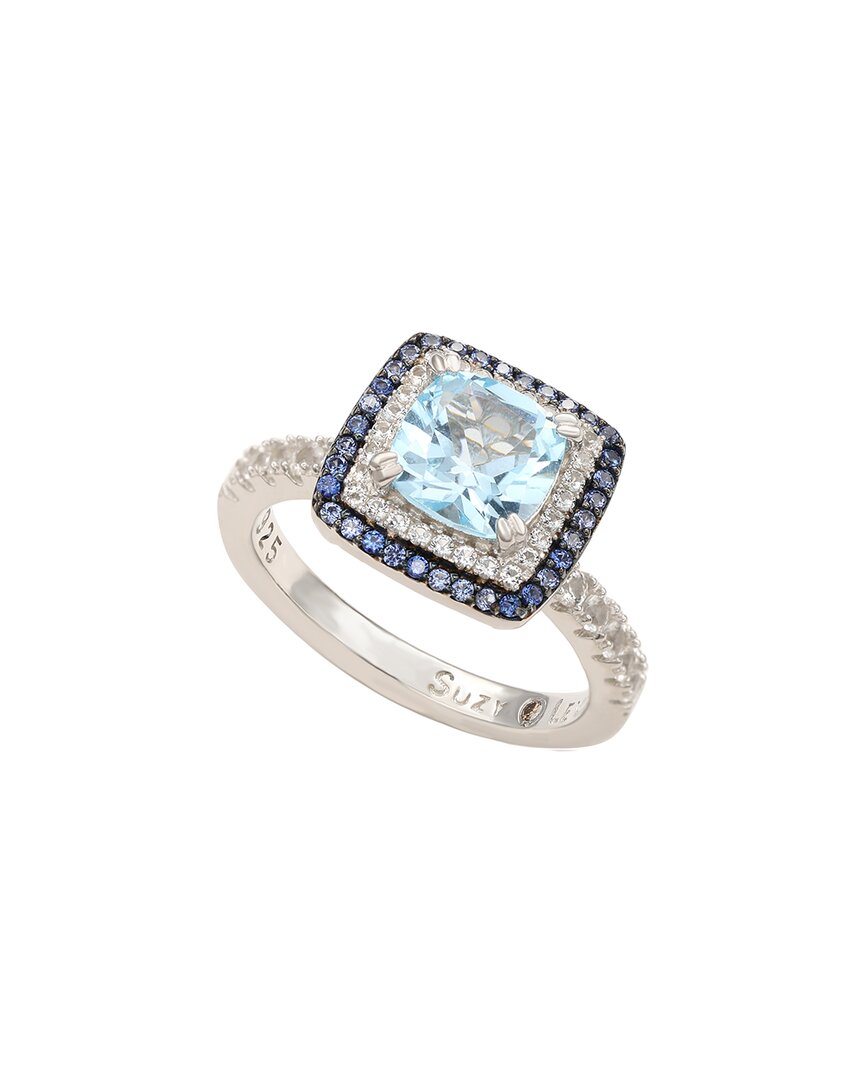 Suzy Levian Silver 0.02 Ct. Tw. Diamond & Gemstone Double Halo Ring
