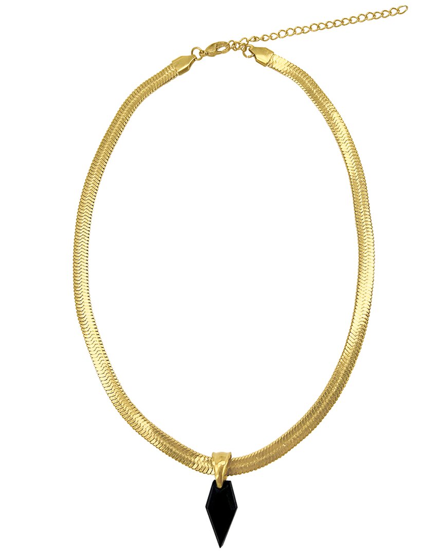 Adornia Fine Jewelry 14k Plated 4.00 Ct. Tw. Black Spinel Water-resistant Herringbone Chain Necklace In Gold