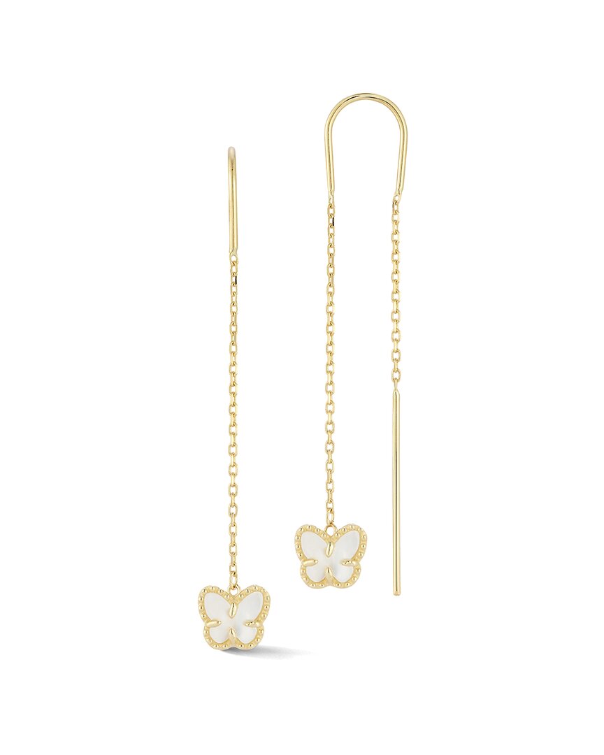 Ember Fine Jewelry 14k Pearl Butterfly Threader Earrings In Gold