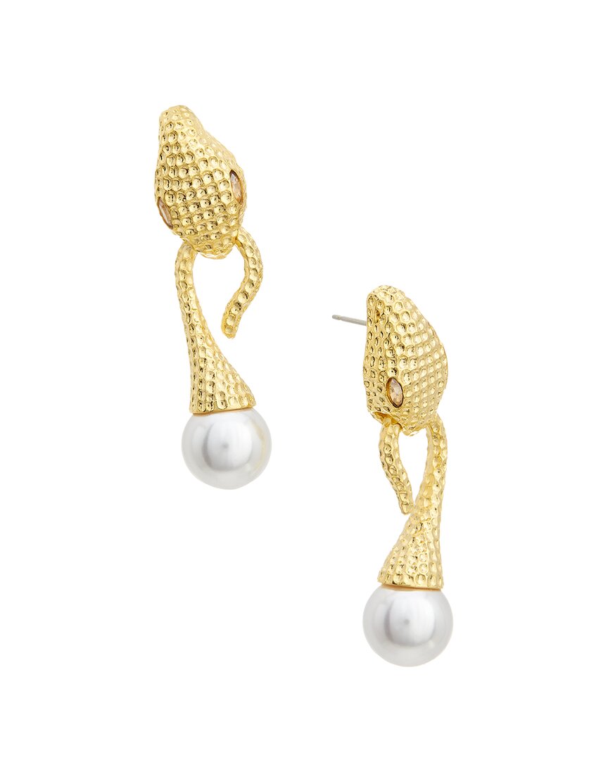 Oscar De La Renta Rhinestone Snake Head Earrings In Gold