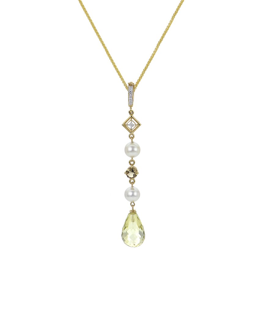 Pearls 14k 0.02 Ct. Tw. Diamond & Gemstone 5-5.5mm Pearl Pendant Necklace