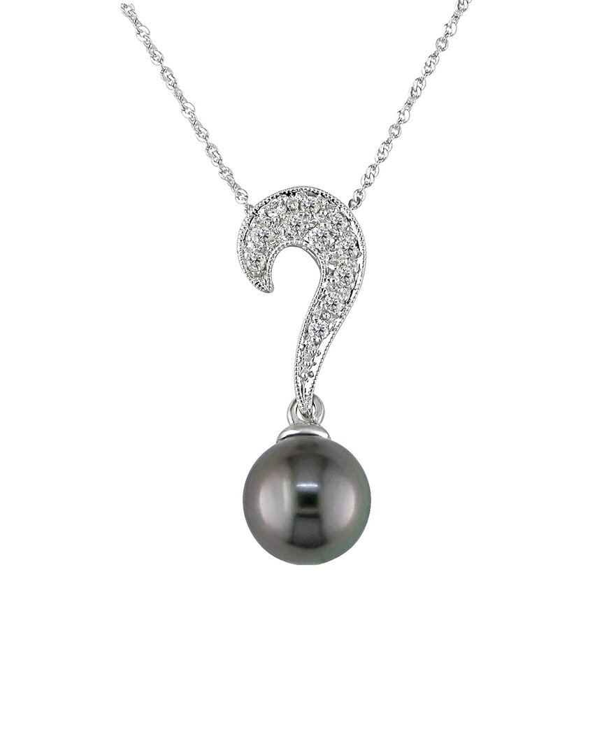 Pearls 14k 0.19 Ct. Tw. Diamond 9mm Pearl Swirl Pendant Necklace