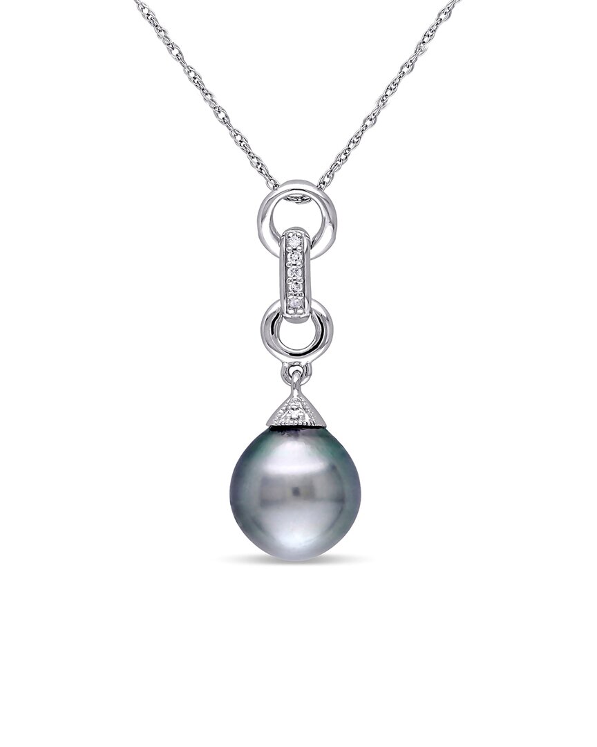 Pearls 10k Diamond 9.5-10mm Pearl Circle Pendant Necklace