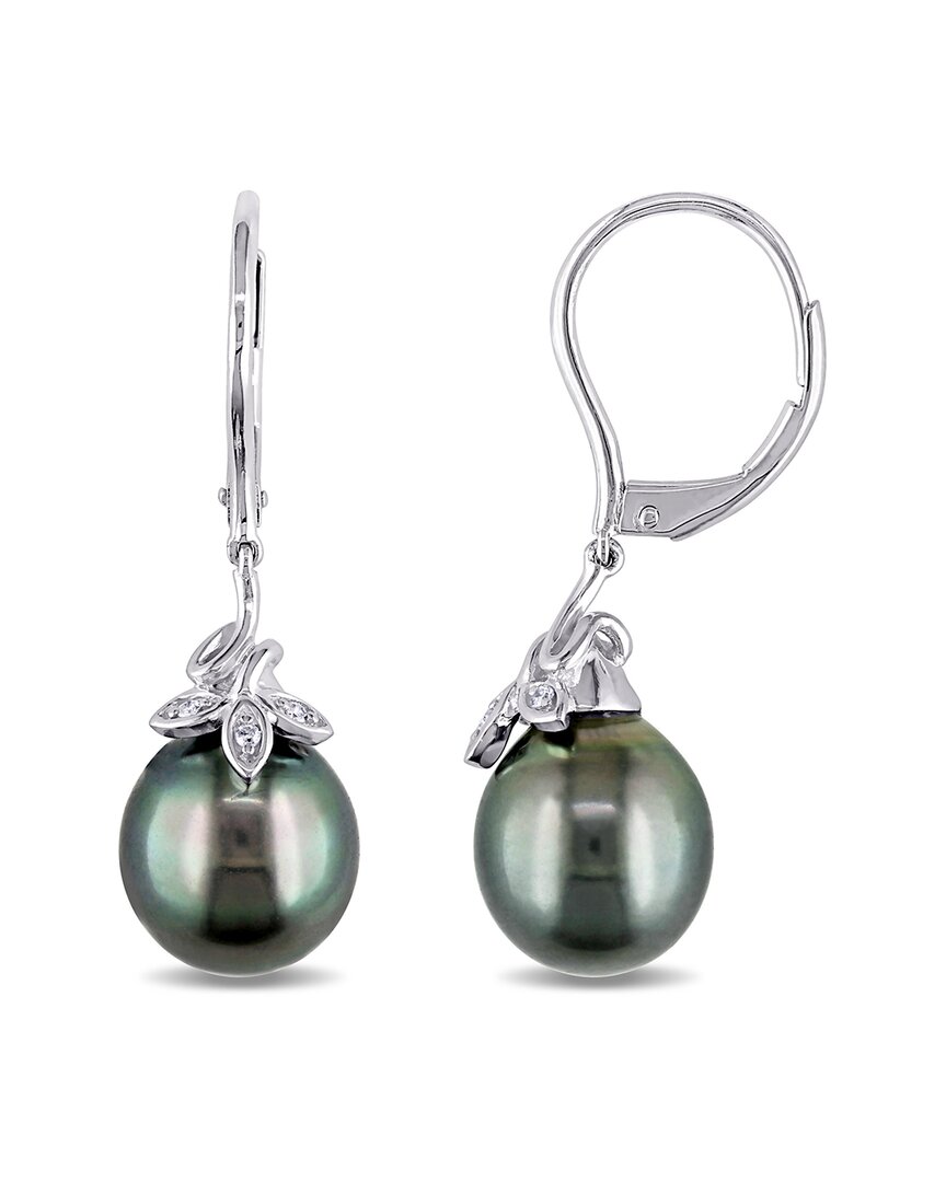 Pearls 10k Diamond 9-10mm Pearl Leaf Earrings