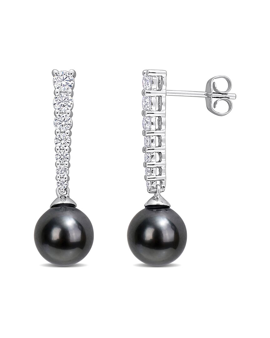 Pearls 10k 0.69 Ct. Tw. Gemstone 8-8.5mm Pearl Graduated Drop Earrings