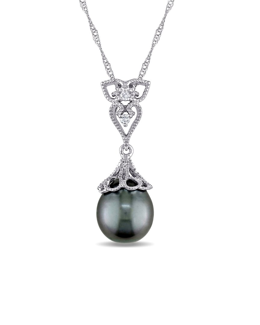 Pearls 14k Diamond 9-9.5mm Pearl Drop Pendant Necklace