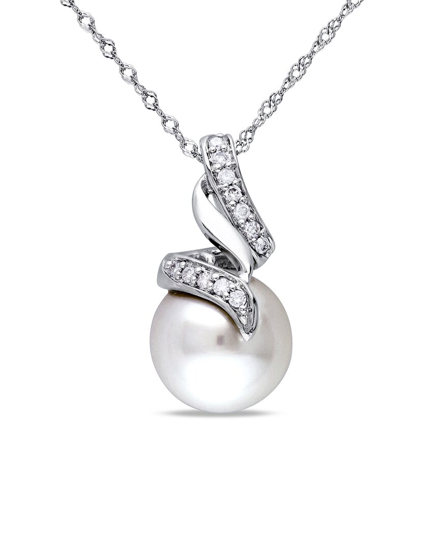 Pearls 14k Diamond 9.5-10mm Pearl Pendant Necklace