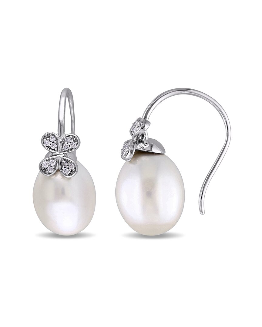 Pearls 14k 0.12 Ct. Tw. Diamond 10.5-11mm Pearl Petal Earrings