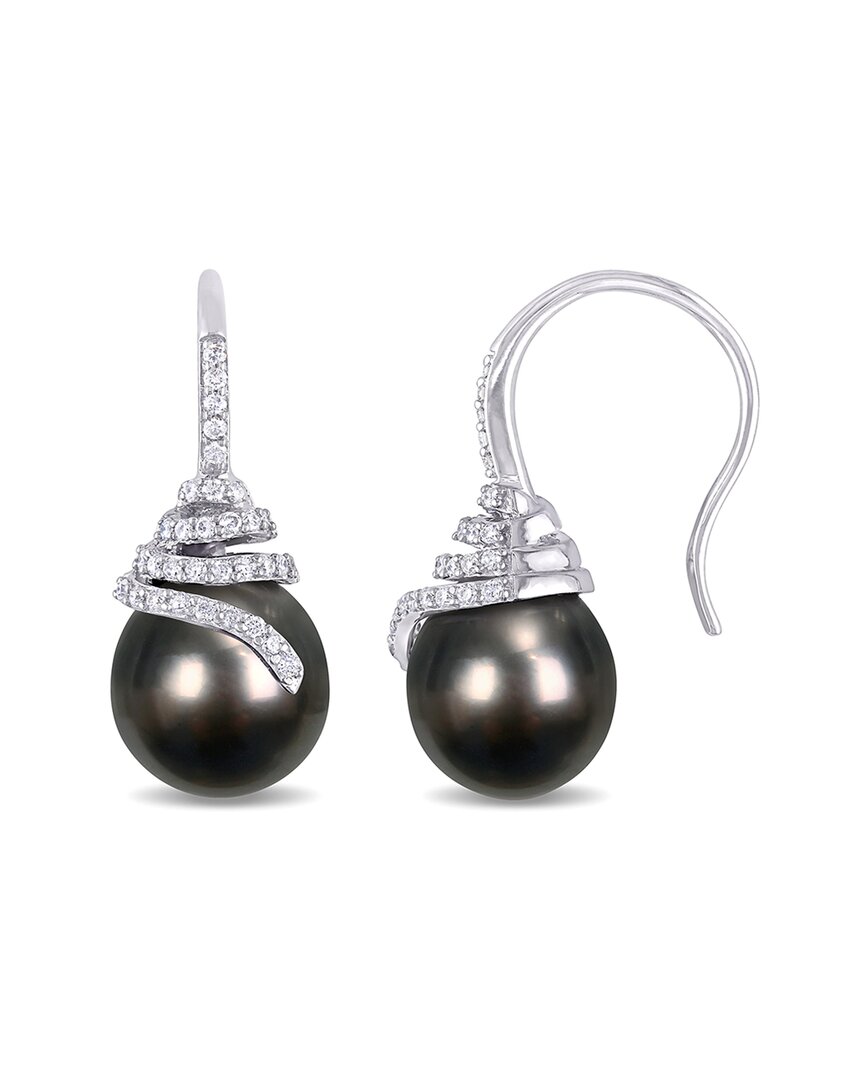 Pearls 14k 0.32 Ct. Tw. Diamond 10-10.5mm Pearl Spiral Drop Earrings