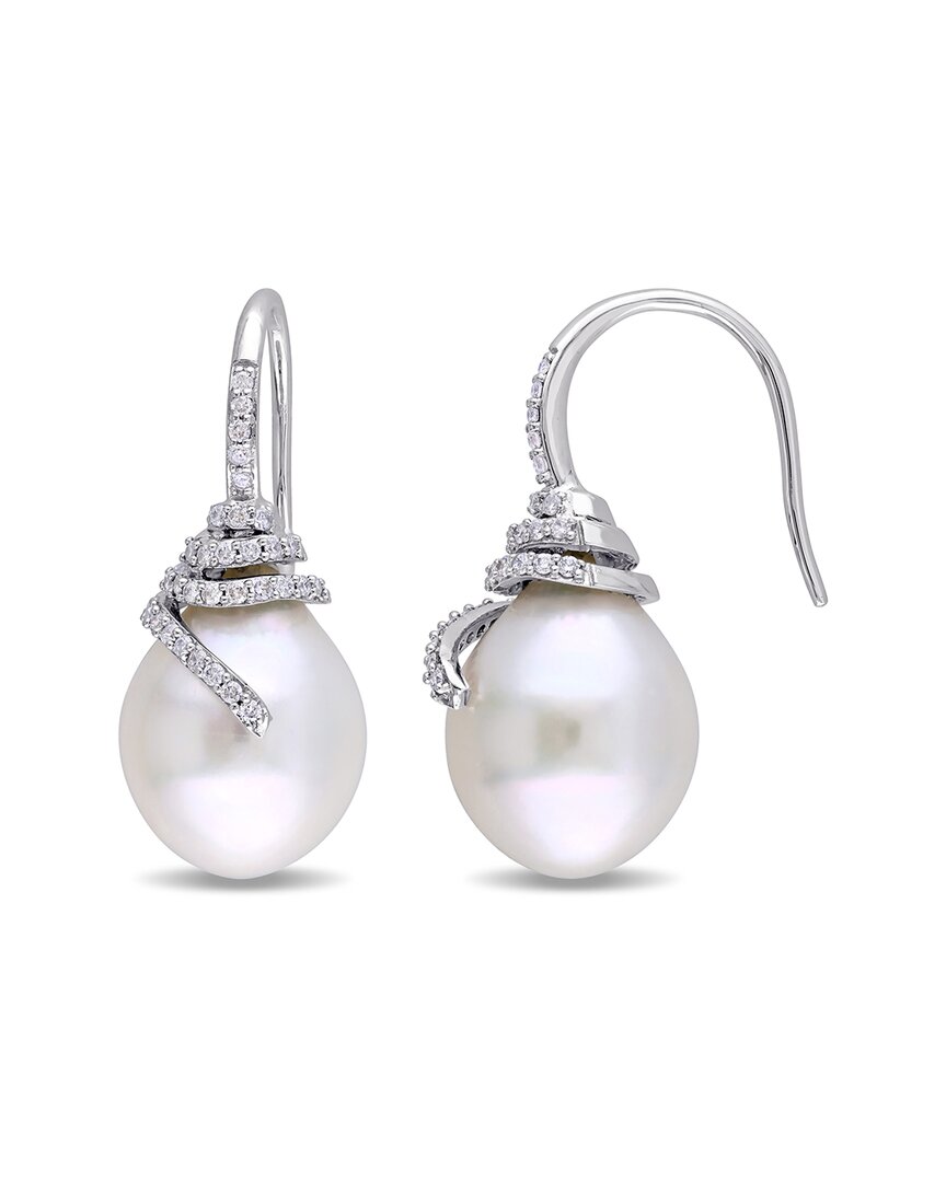 Pearls 14k 0.32 Ct. Tw. Diamond 10-10.5mm Pearl Spiral Drop Earrings