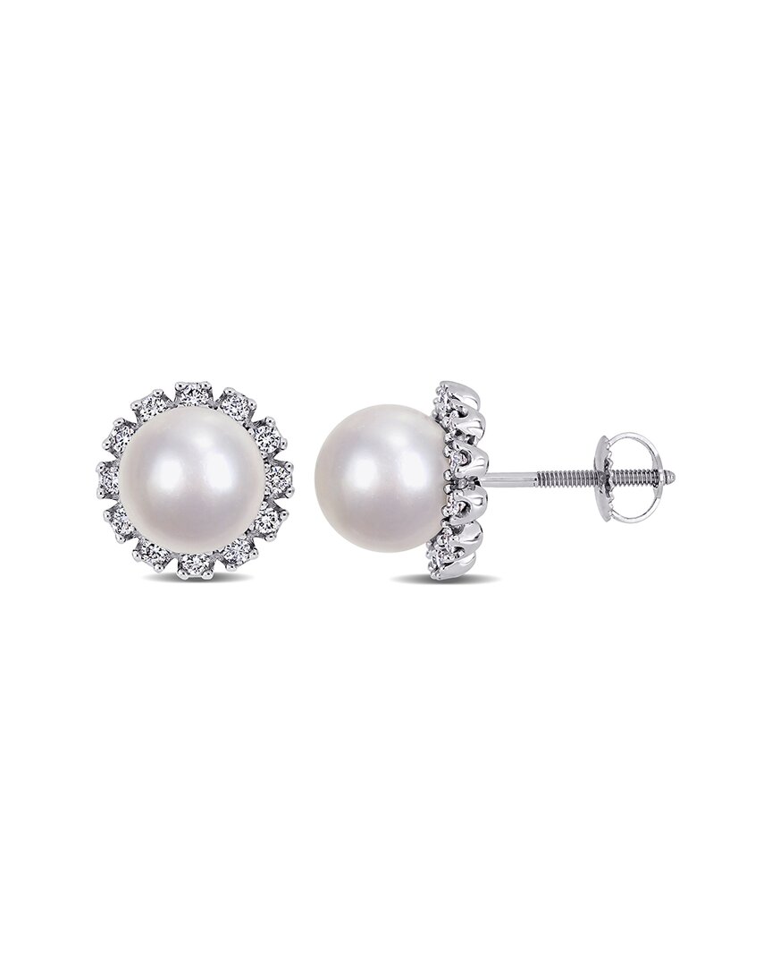 Pearls 14k 0.38 Ct. Tw. Diamond 8-8.5mm Pearl Flower Studs