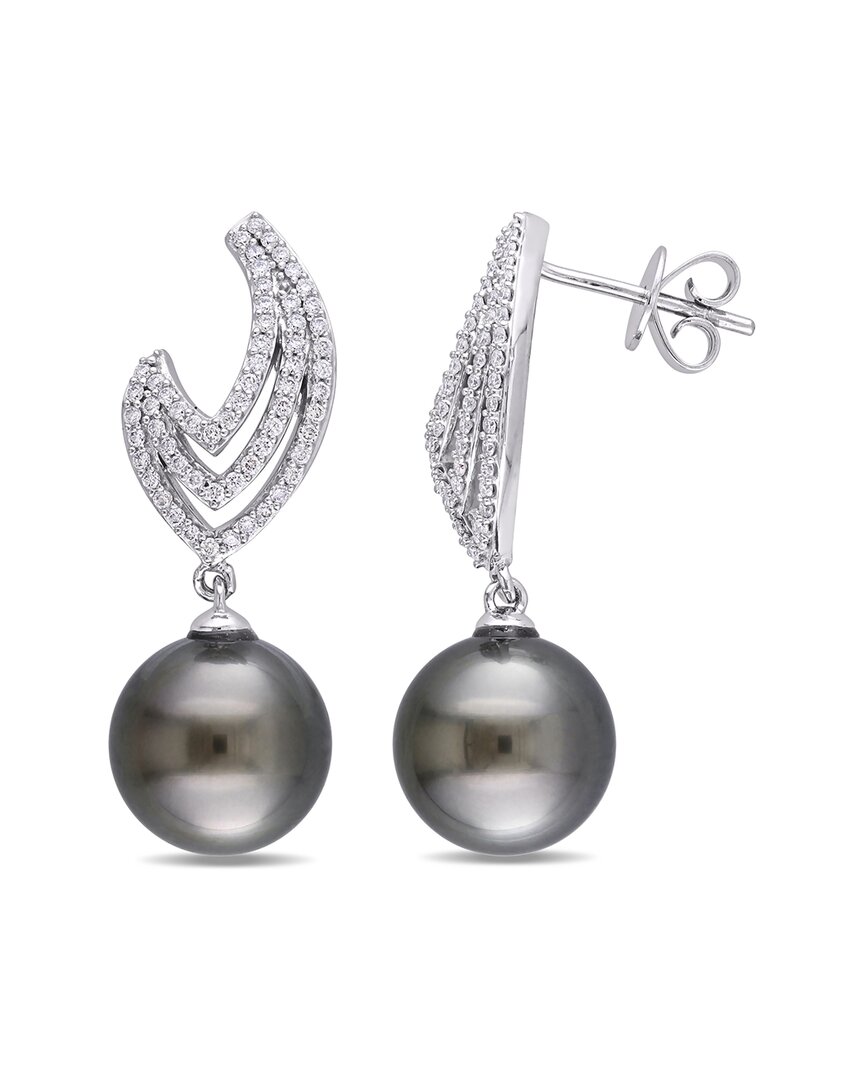 Pearls 14k 0.36 Ct. Tw. Diamond 10-10.5mm Pearl Flame Drop Earrings