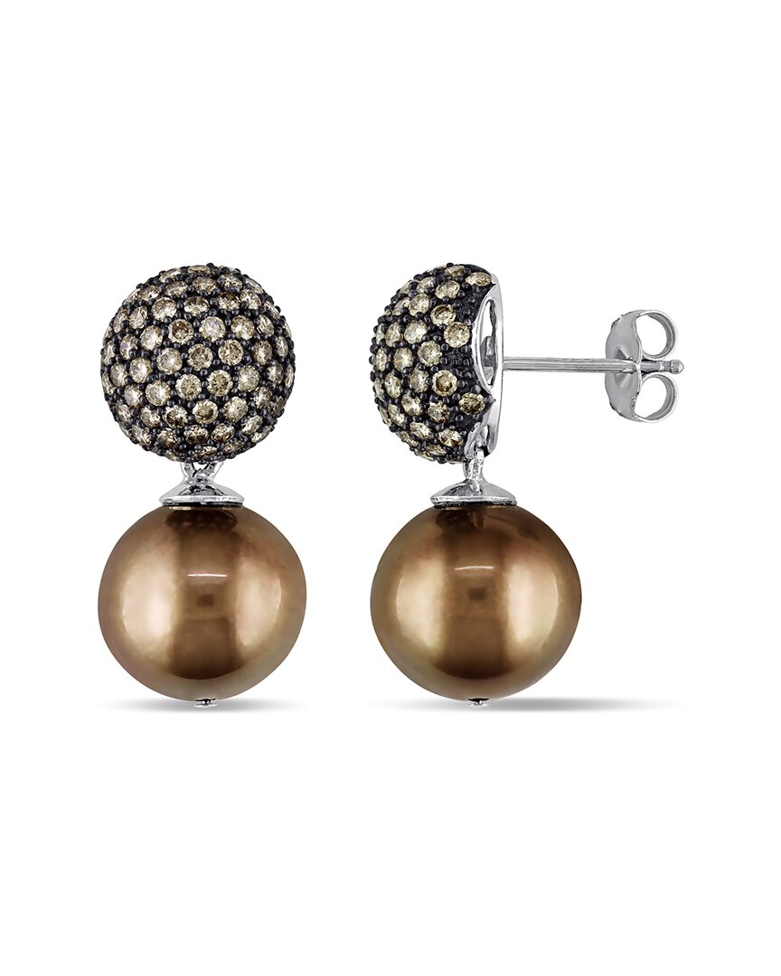 Pearls 14k 1.50 Ct. Tw. Diamond 12mm Pearl Drop Earrings