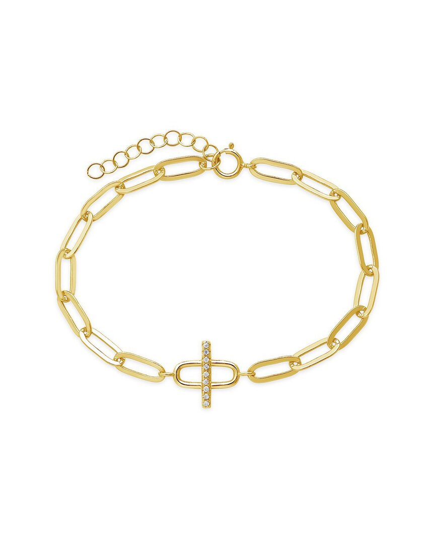 Sterling Forever Sterling Silver Pave Bar & Link Bracelet