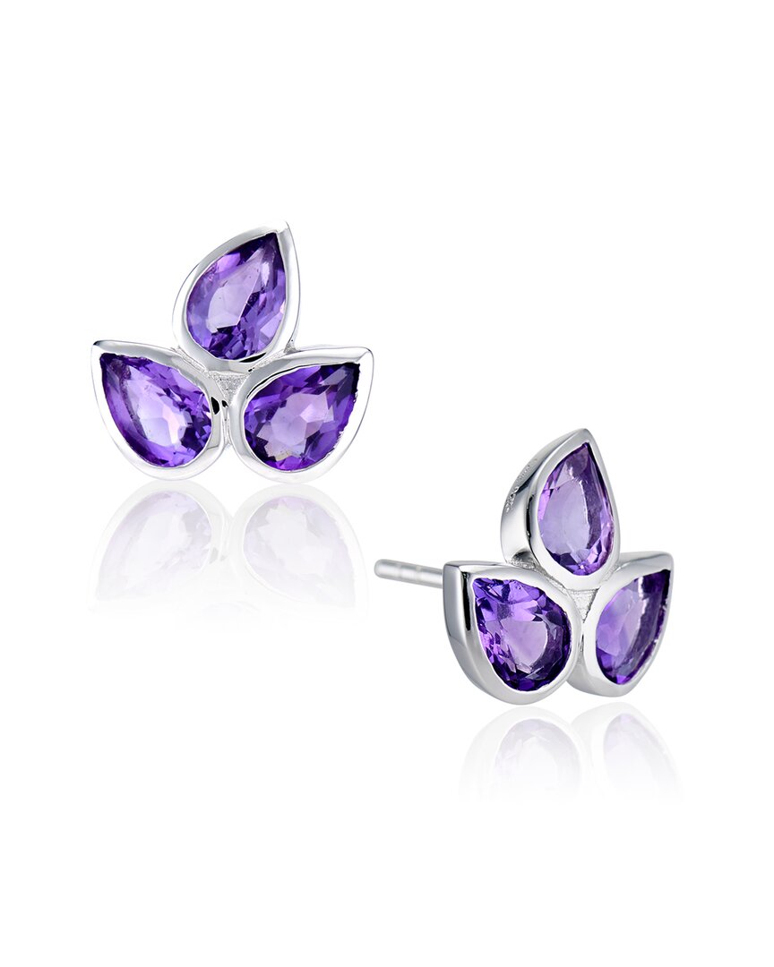 House Of Frosted Petal Silver 1.00 Ct. Tw. Amethyst Earrings In Gray