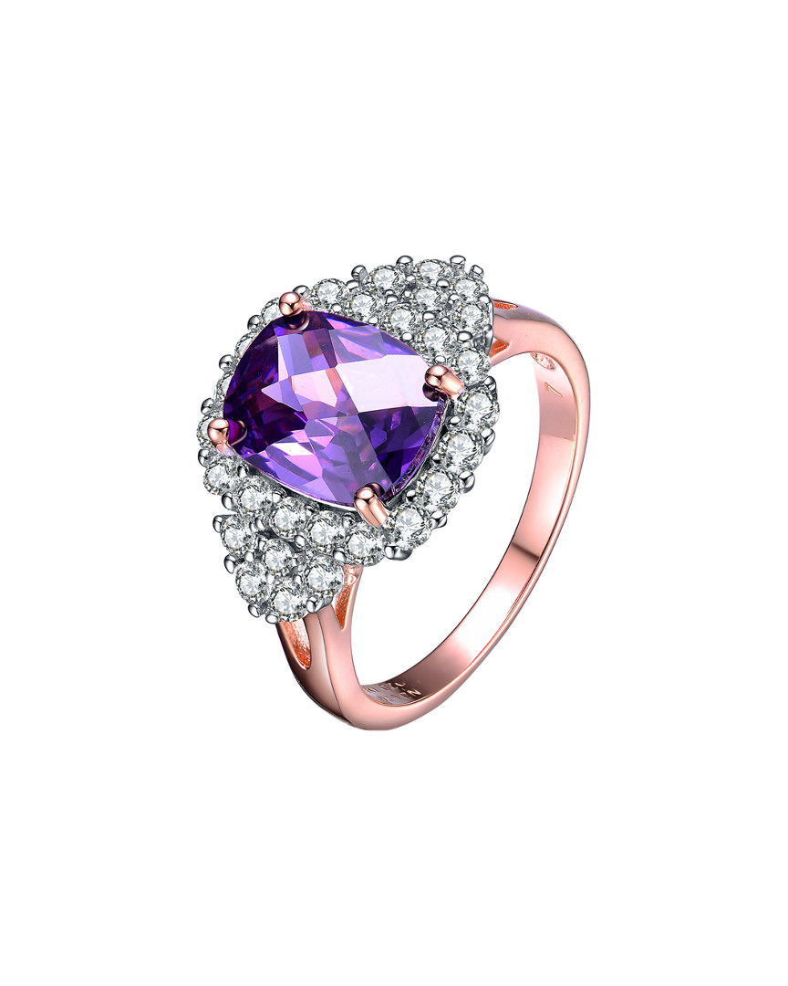 Genevive 14k Rose Over Silver Cz & Amethyst Ring