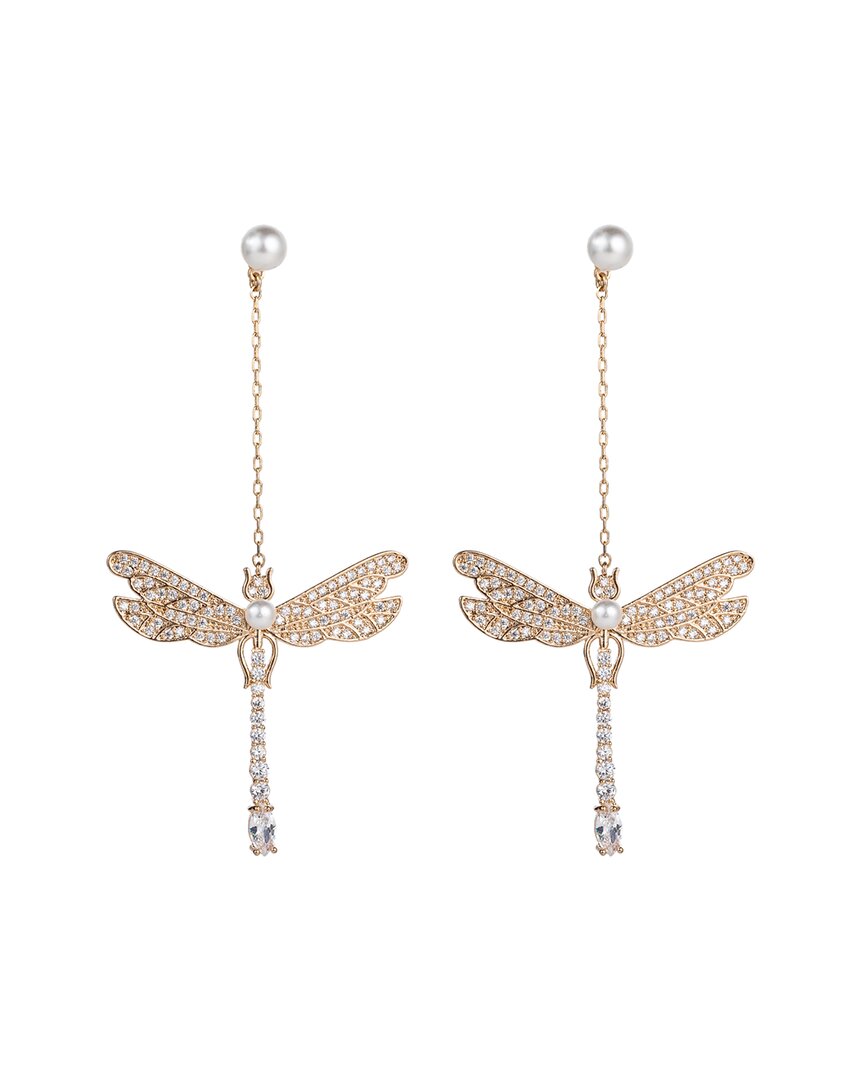 Eye Candy La Luxe Collection 18k Plated Cz Dragonfly Drop Earrings In Brass