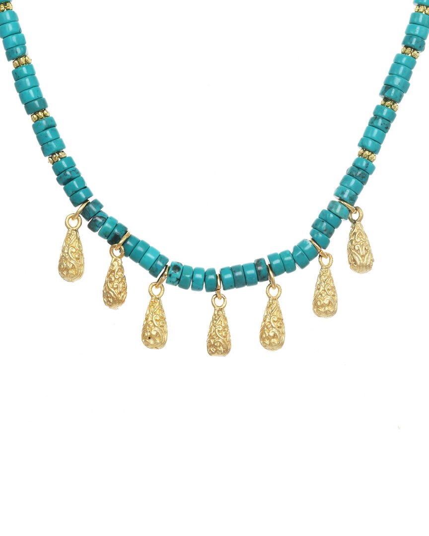 Rachel Reinhardt Layla Collection 24k Plated Turquoise Heishi Filigree Necklace