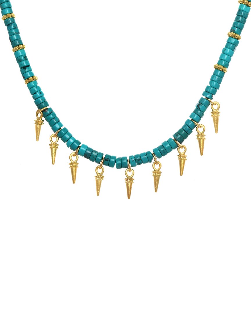 Rachel Reinhardt Layla Collection 24k Plated Turquoise Heishi Spike Necklace