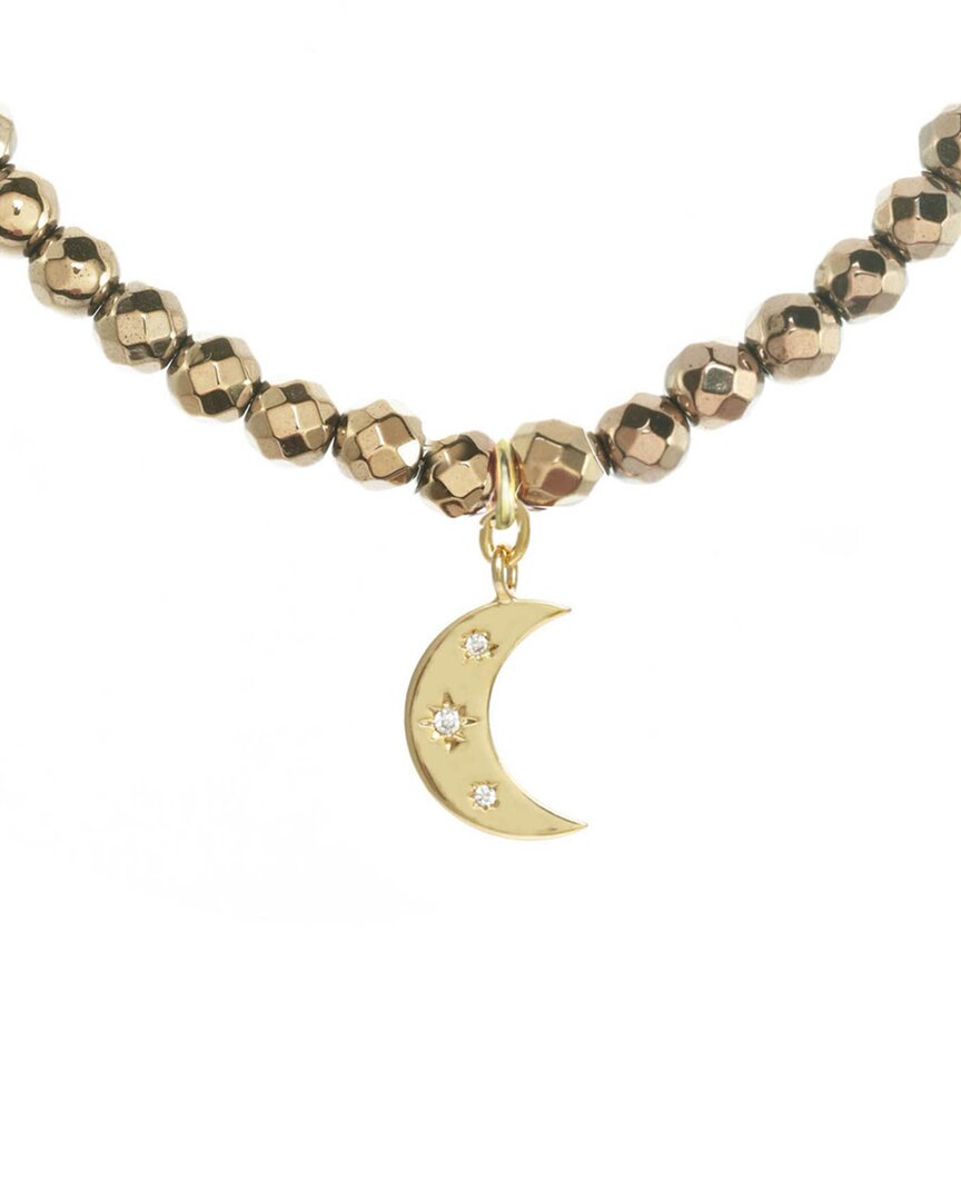 Rachel Reinhardt Nightfall Collection 14k Over Silver Pyrite Cz Moon Pendant Necklace
