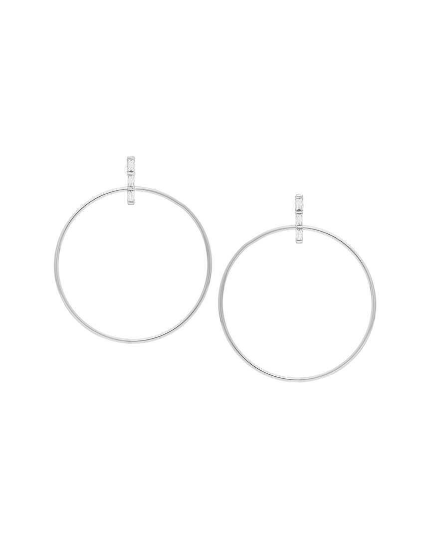 Rivka Friedman Rhodium Circle Cubic Zirconia Top Earrings In White