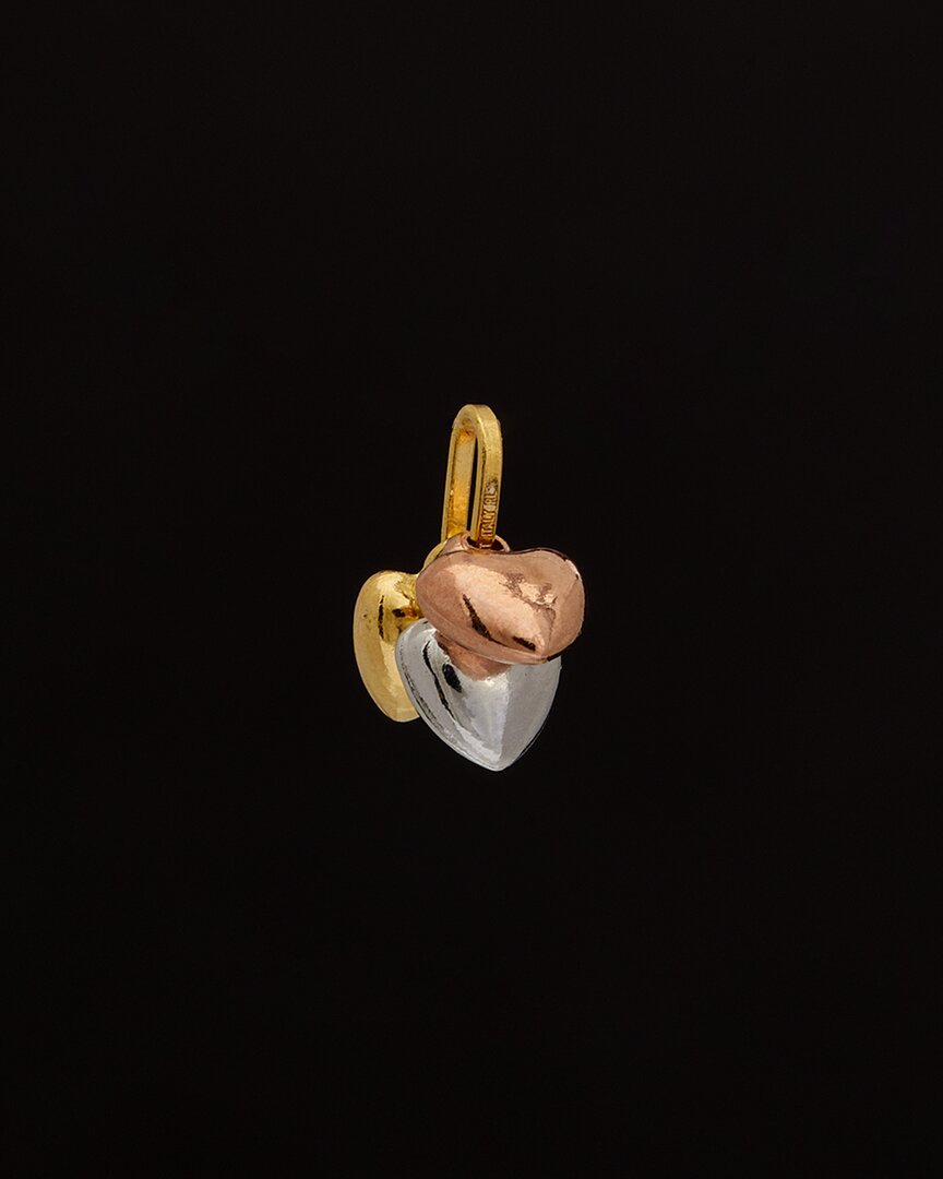Italian Gold 14k Italian Tri-tone Gold Petite Puffed Heart Necklace