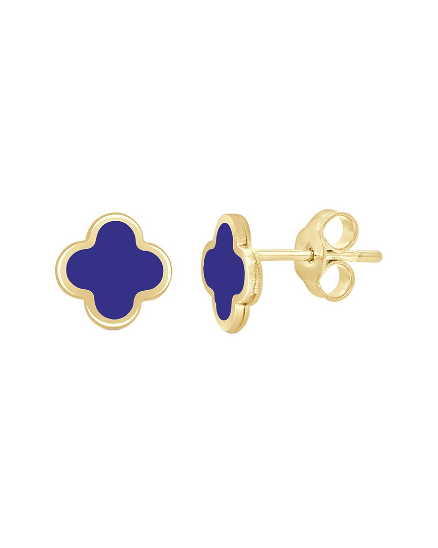 Italian Gold 14k Yg Larger Clover Stud Earrings-lapis