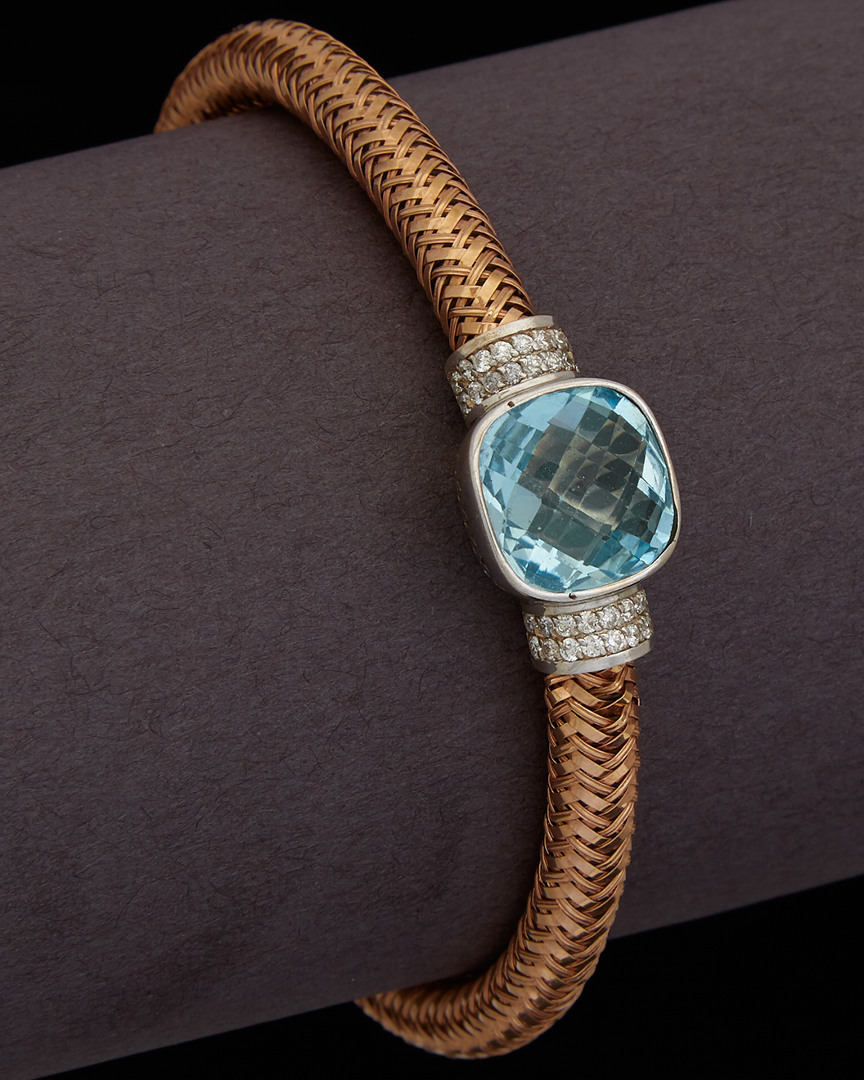 Image of Meshmerise K Italian Rose Gold . ct. tw. Diamond & Blue Topaz Stretch Bangle