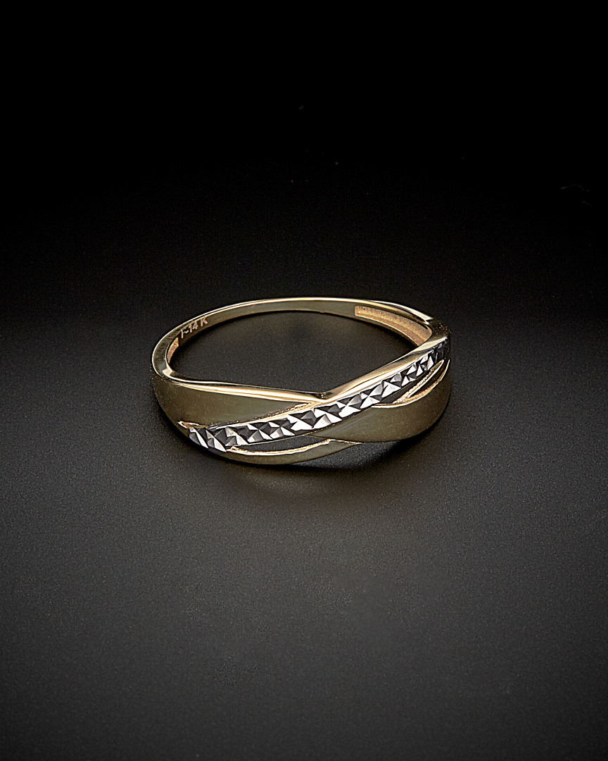 Italian Gold Two-tone Diamond Cut Triple Highway Ring