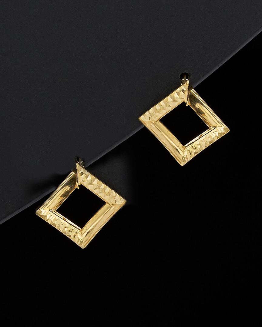 Italian Gold Diamond Cut Fancy Square Mini Hoops