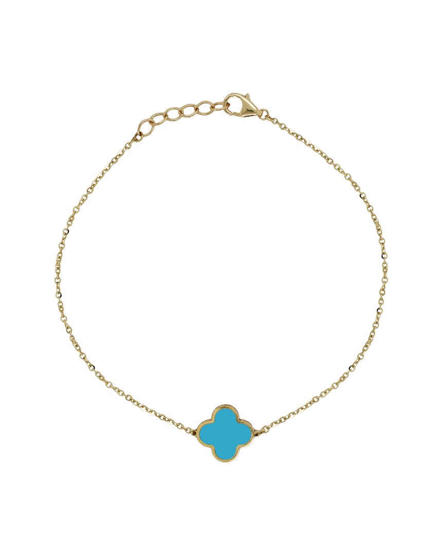Italian Gold 14k  Turquoise Clover Bracelet