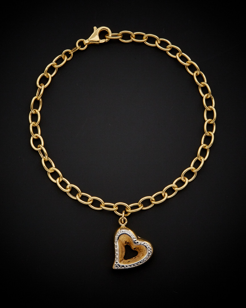 Italian Gold Two-tone Polished Diamond Cut Puffed Heart Bracelet
