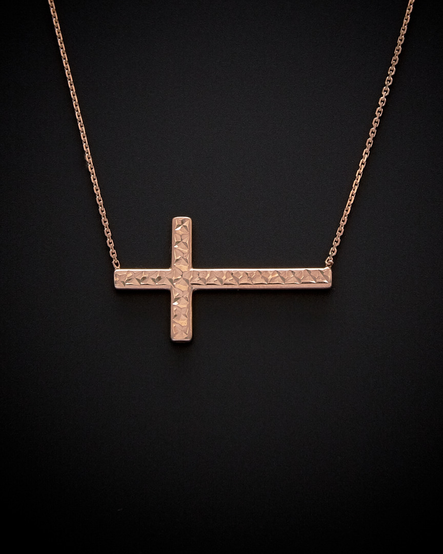 Italian Rose Gold Hammered Sidways Cross Necklace