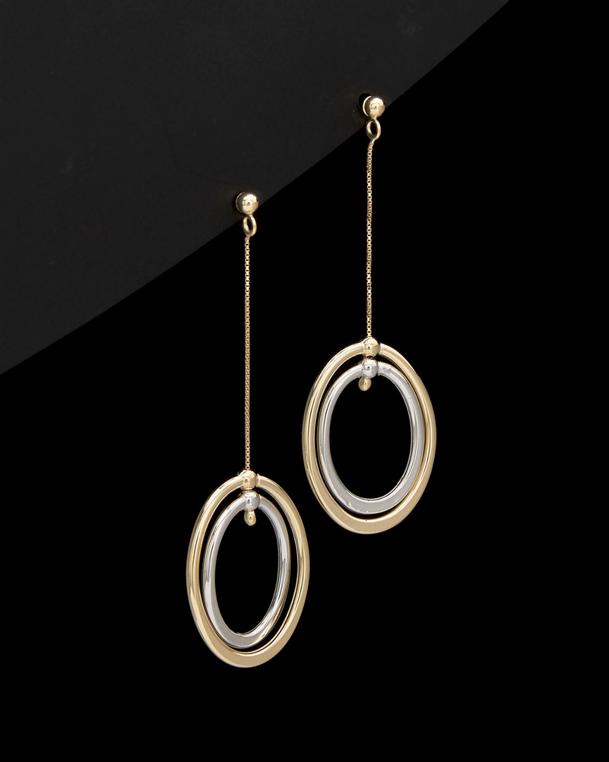 Italian Gold Two-tone Oval Drop Earrings