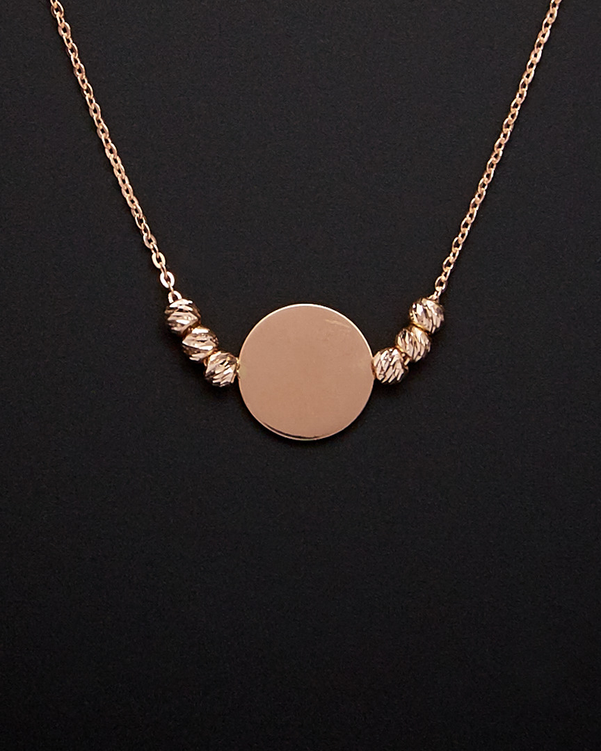 Italian Rose Gold 14k  Bead & Disc Necklace